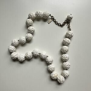 Monet Vintage White Carved Bead Necklace